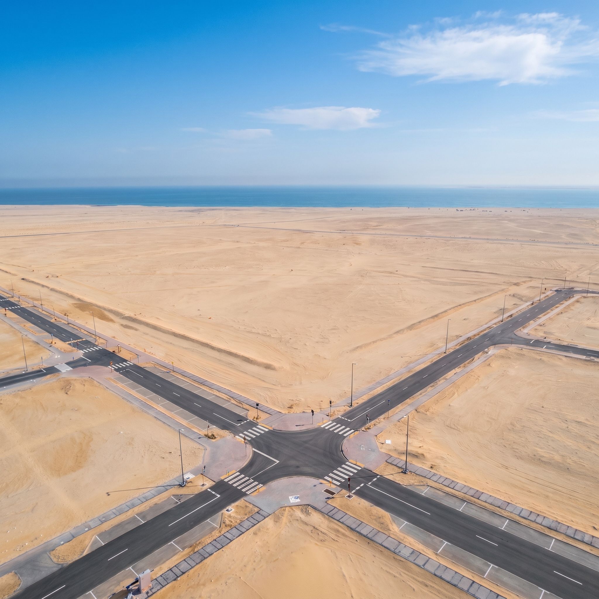 The Land, aerial view of the avenue crossing