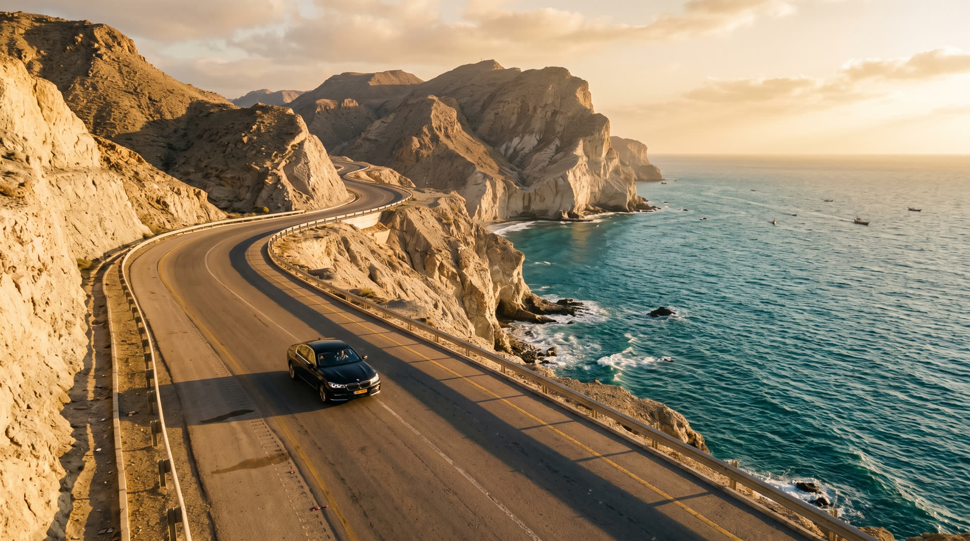 The Makran Coastal Highway above the sea