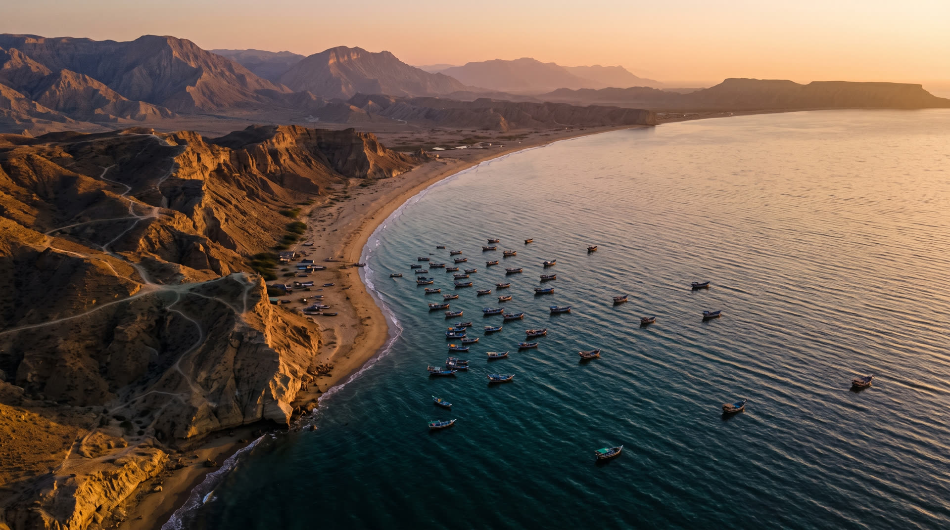 The Gwadar coastline at golden dusk