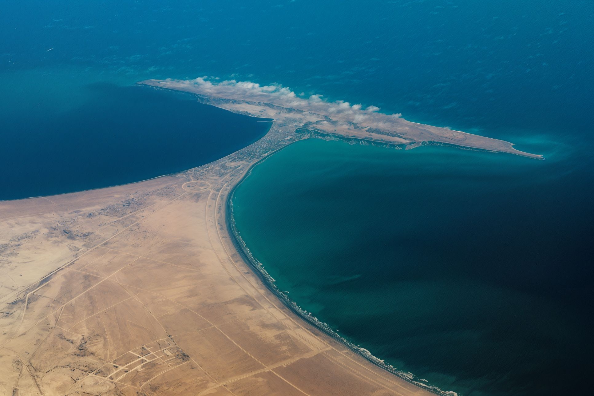 The hammerhead peninsula of Gwadar from the air